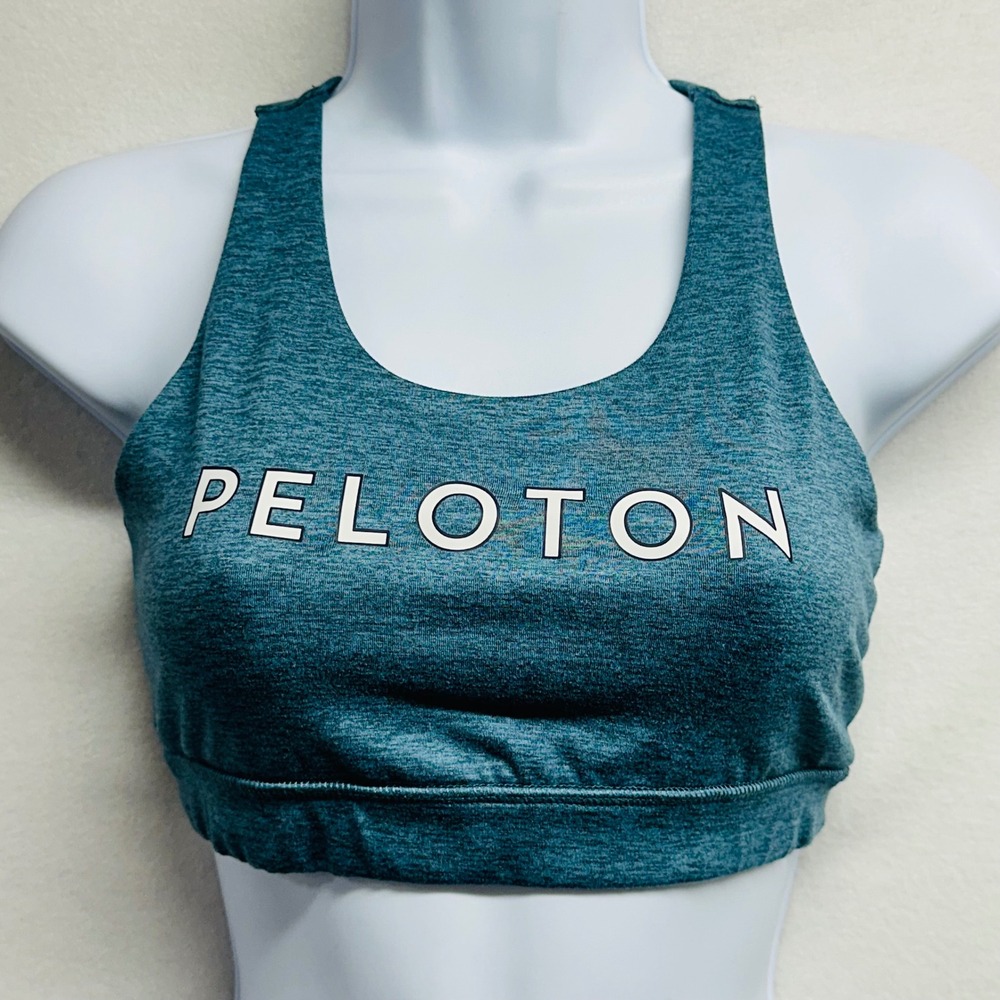 Peloton Sports Bra Womens Small Teal Blue Heather Strappy Racerback Logo Active